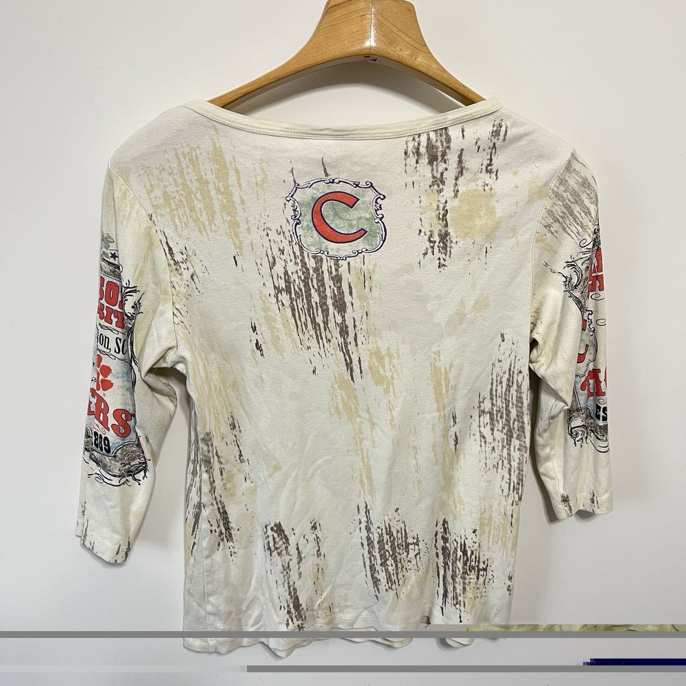 Vintage Clemson University Tiger Shirt Womens Large AOP 90s Mascot Sports Embell - Picture 4 of 5